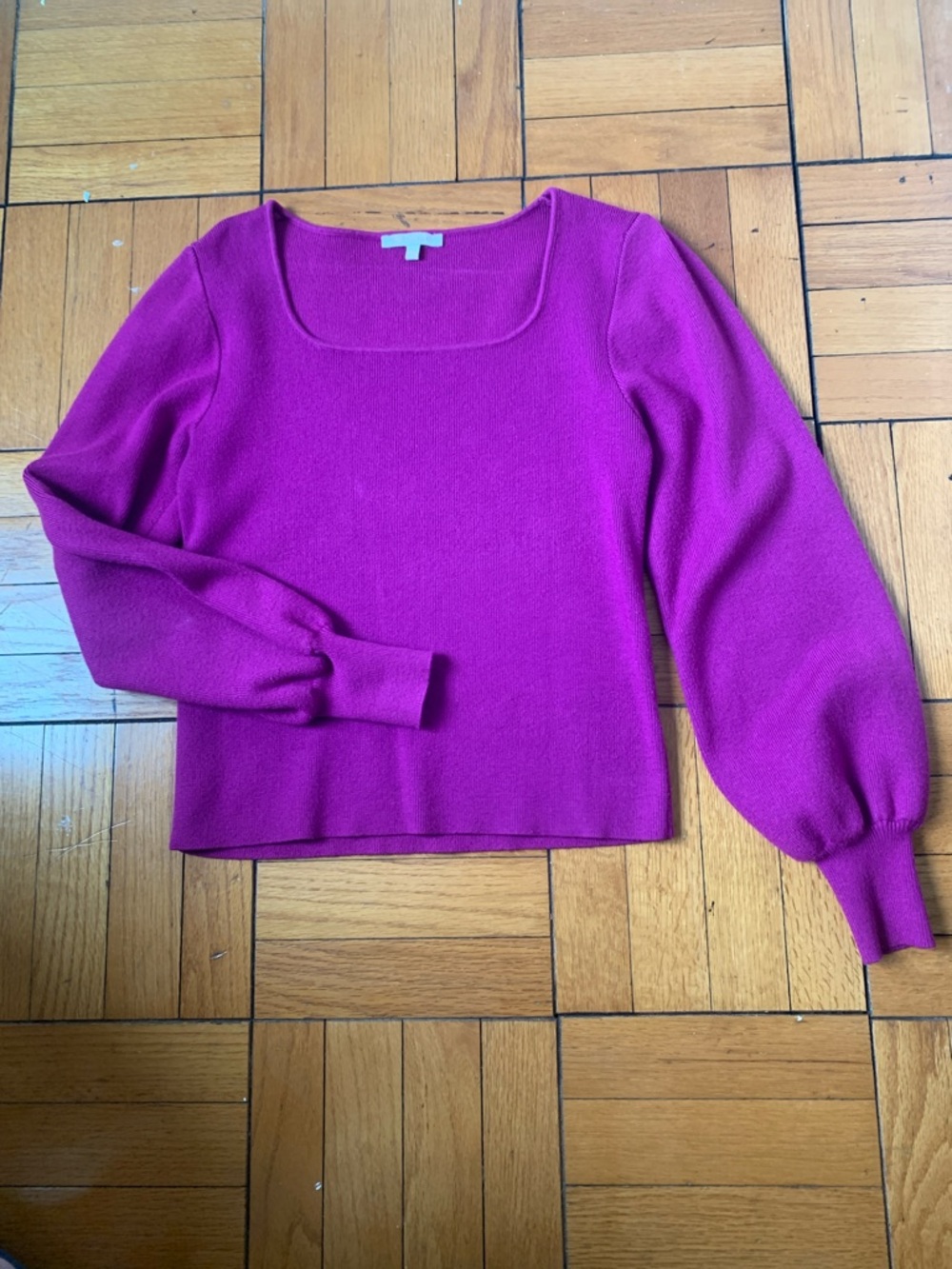 Skies Are Blue Fuchsia Square-Neck Balloon Sleeve Sweater